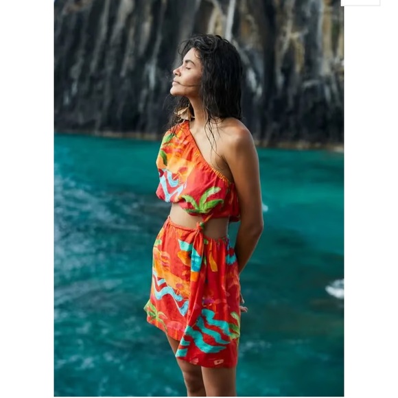 farm rio one shoulder cut out dress Farm Rio Red One Shoulder Maxi Cutout Dress Size XS. Retail $260